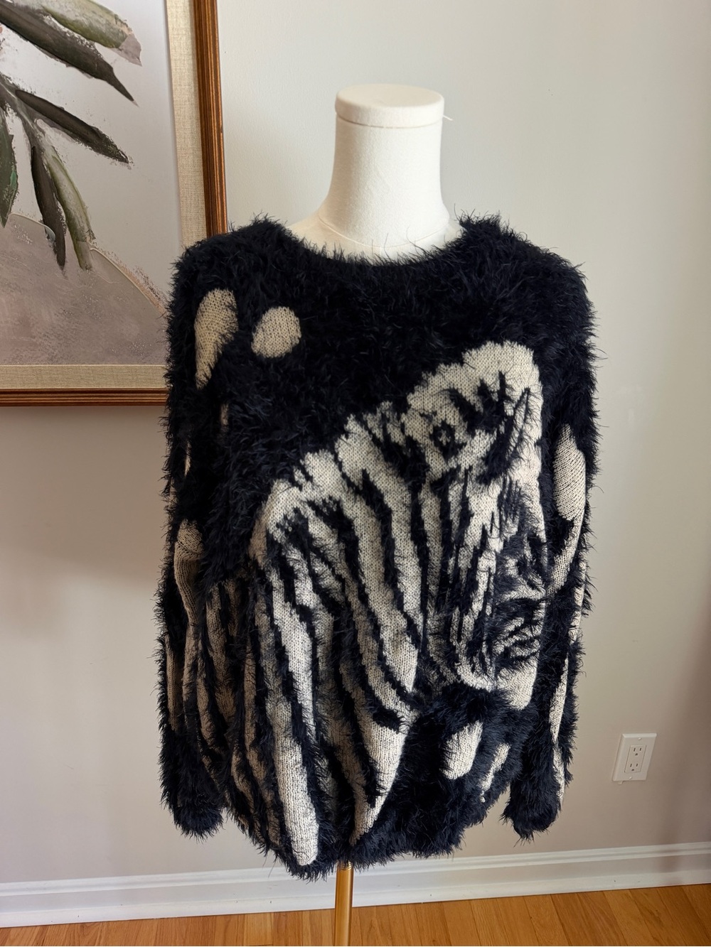 Vintage 90s Mirumi Y2K Zebra Fuzzy Sweater XL